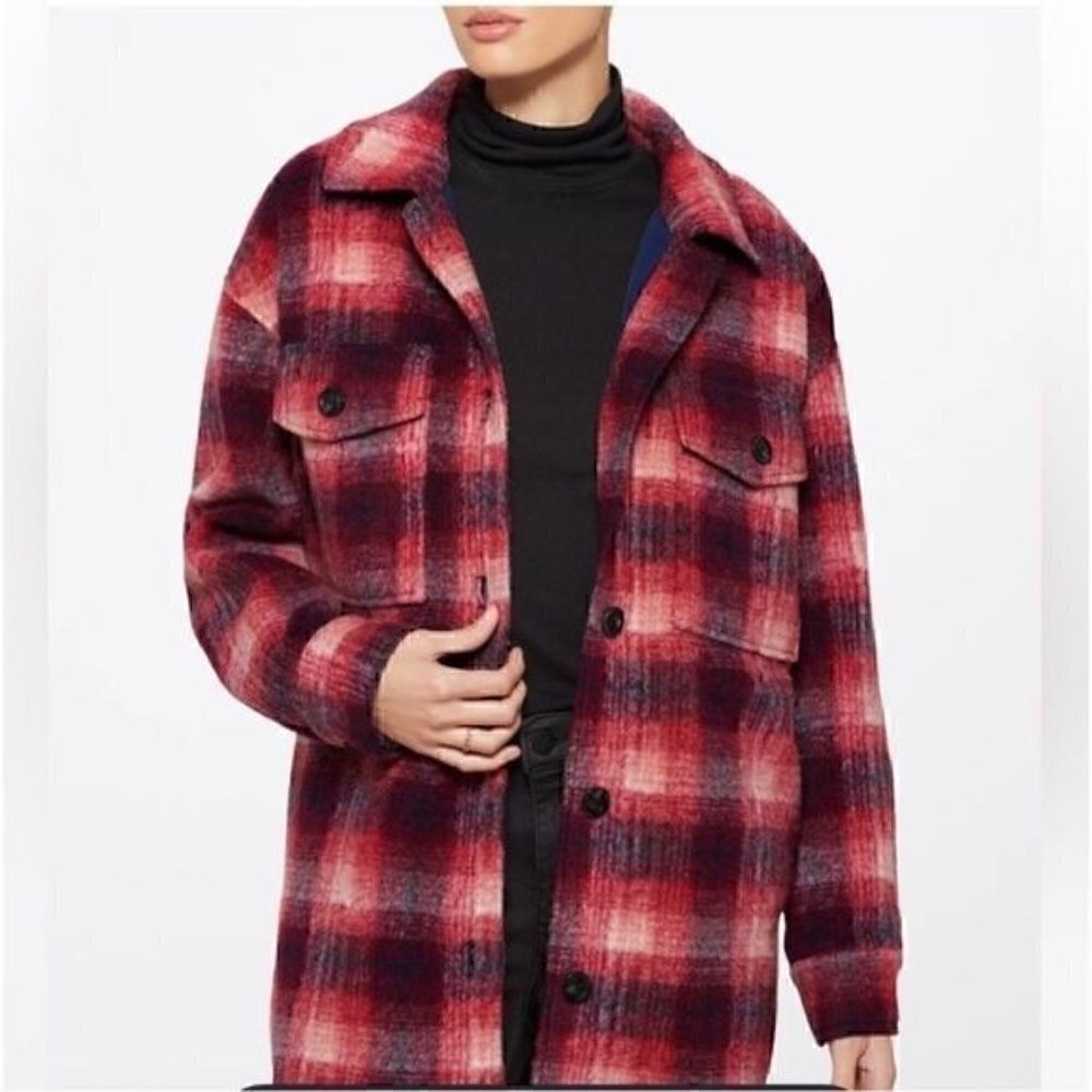 Sanctuary Plaid Town Jacket Woodland Plaid jacket coat burgundy size XS New